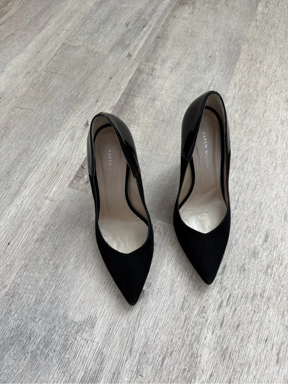 Karen Millen Black Pointed-Toe Mixed-Texture Pumps